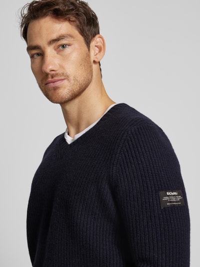 ECOALF Gebreide pullover met V-hals, model 'BOJALF' Marineblauw - 3