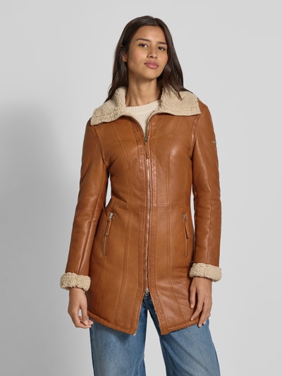 Cabrini Leren jack met voering van teddybont Cognac - 4