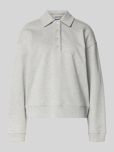 Produktfoto, Relaxed Fit Sweatshirt mit Polokragen von Jake*s Casual aus Baumwoll-Mix, hellgrau, elastische Abschlüsse, glatte Textur