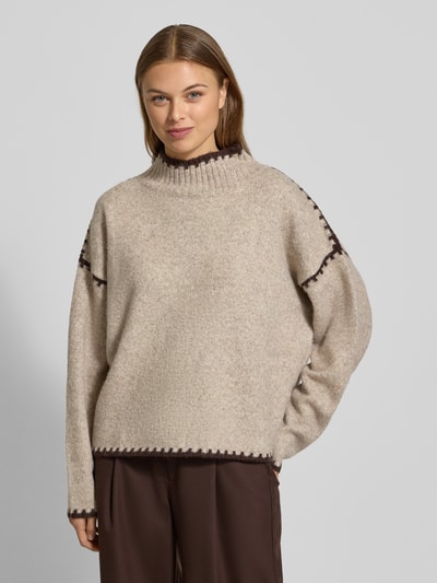 Stefanel Strickpullover mit Stehkragen Beige Melange 4