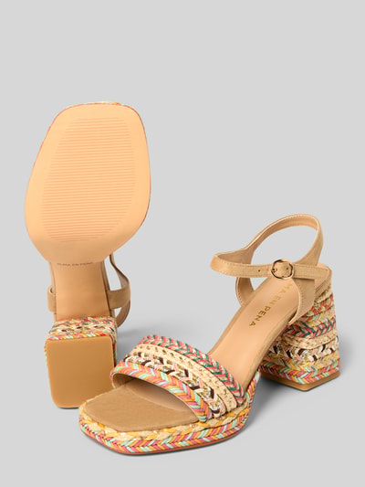 Produktfoto, Sandalette in Flecht-Optik mit Blockabsatz von ALMA EN PENA, bunte Riemen mit Dornschließe, Abgerundete-Spitze, Absatzhöhe 10 cm, Schafthöhe 6 cm, Schaftweite 6 cm, Größe 40, mehrfarbige Optik, strukturierte Textur
