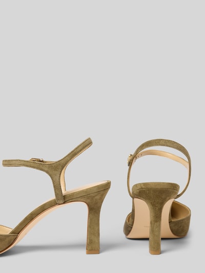 Produktfoto, Sandalette aus echtem Leder Modell 'AMARA' von MICHAEL Michael Kors in Olivgrün mit Pfennigabsatz, glatte Sohle, Schmaler Riemen