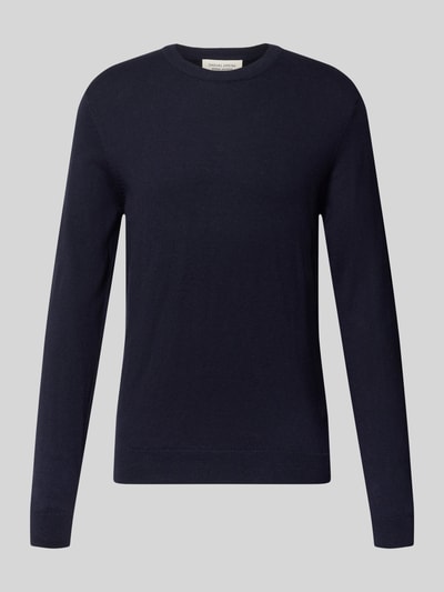 Produktfoto, Regular Fit Strickpullover aus Baumwoll-Mix mit Kaschmir-Anteil von Casual Friday in Dunkelblau, gerippte Abschlüsse, Strick-Optik