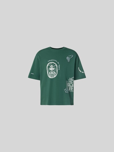 Produktfoto, Oversized T-Shirt aus Bio-Baumwolle von MAISON KITSUNÉ in Dunkelgrün, Label-Print, Kurzärmelig, Rückenlänge 71 cm