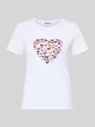 Productfoto, T-Shirt met Motiv-Print van More & More, wit met kleurrijke hartjesprint, katoen-elastaan mix, regular fit, ronde hals, ruglengte maat 36: 60 cm