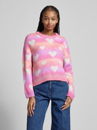 Only Regular Fit  Strickpullover mit Allover-Herzmuster Modell 'AIDA' Pink 4