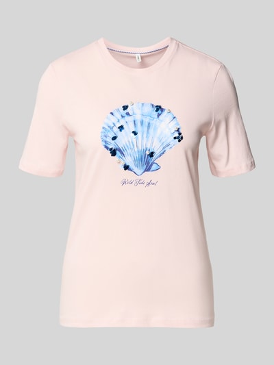 Produktfoto, Regular Fit T-Shirt aus reiner Baumwolle Modell 'KITA' von Only in Hellrosa, unifarben, Motiv-Print mit Pailletten und Glitzer, Rundhals, kurzarm, Jersey-Struktur