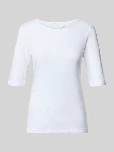 Produktfoto, T-Shirt mit U-Boot-Ausschnitt von Christian Berg Woman, czysta bawełna, krój regular fit, melanżowy wzór, długość tyłu w rozmiarze S: 58 cm