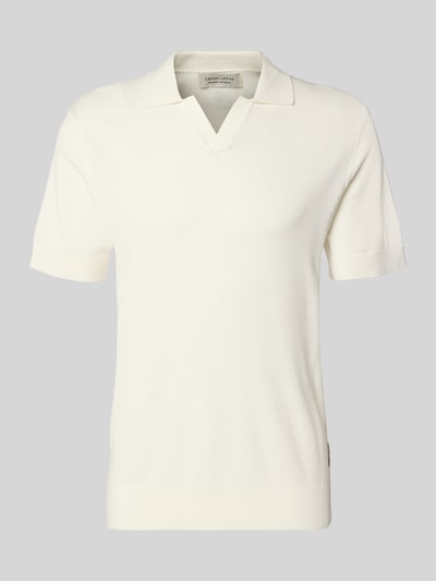 Produktfoto, Regular Fit Strick-Poloshirt mit Strukturmuster Modell 'MOSVIK' von Casual Friday in Creme mit V-Ausschnitt, Rückenlänge 67 cm, Herren Strickshirt