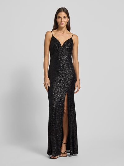Luxuar Abendkleid mit Pailletten und Gehschlitz Black 4
