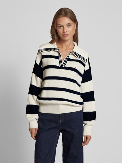 Tommy Hilfiger Strickpullover mit gerippten Abschlüssen Modell 'CARDI' Weiss 4