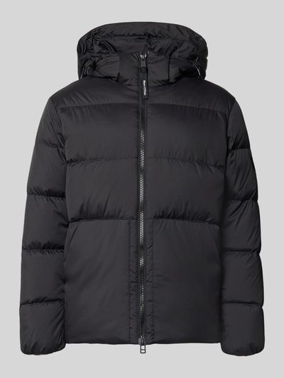 Produktfoto, Regular Fit Daunenjacke mit Kapuzenkragen von Marc O'Polo, schwarz, unifarben, Zweiwege-Reißverschluss, wasserabweisend, Stepp-Optik