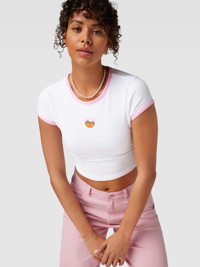 Review Crop Top mit Puff-Logo Print Weiss 3