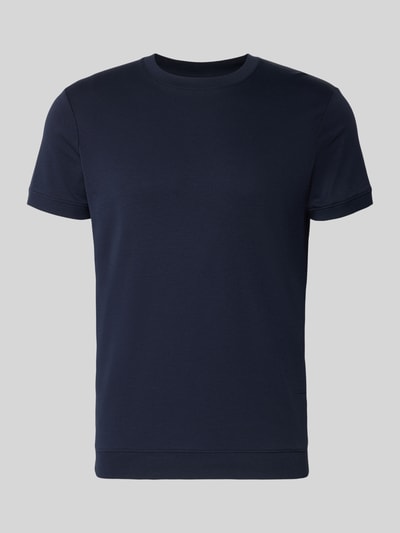Produktfoto, T-Shirt mit Rundhalsausschnitt von RAGMAN aus reiner Baumwolle in Dunkelblau, Slim Fit, unifarbenes Design, glatte Textur.