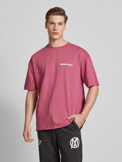 Multiply Apparel T-shirt o kroju oversized z nadrukiem z logo Mocnoróżowy 4
