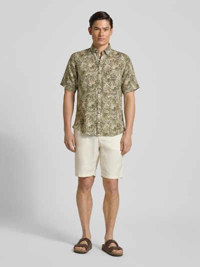 Fynch-Hatton Slim Fit Leinenhemd mit Button-Down-Kragen Hellgruen 1