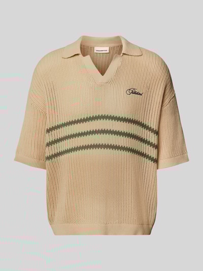 PROHIBITED Gebreid shirt met polokraag en labelstitching Offwhite - 2