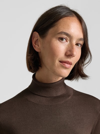 Jake*s Casual Slim fit shirt met lange mouwen van viscosemix in gebreide look Donkerbruin - 3