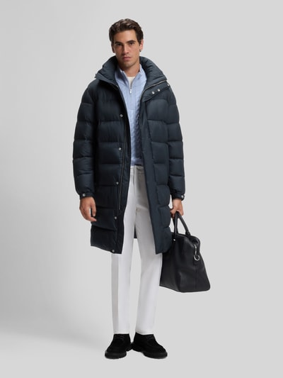 BOSS Regular fit gewatteerde mantel met capuchon Marineblauw - 1