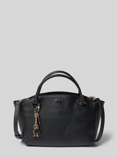 Produktfoto, Tote Bag aus Leder-Imitat Modell 'Gilda' von GUESS in Schwarz mit goldfarbenem Logo-Detail, strukturierte Oberfläche, Damen-Tasche, Hauptfach mit Reißverschluss, schmale Schulterriemen, Maße 36x19x15 cm, Riemenlänge 122 cm
