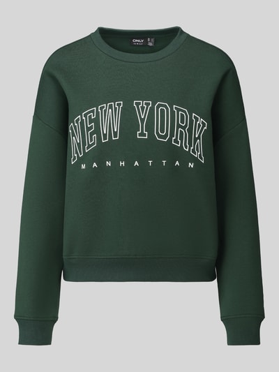 Produktfoto, dunkelgrünes Loose Fit Sweatshirt aus Baumwoll-Mix Modell 'SWEAT' von ONLY, glatte Textur, Damen Pullover von ONLY
