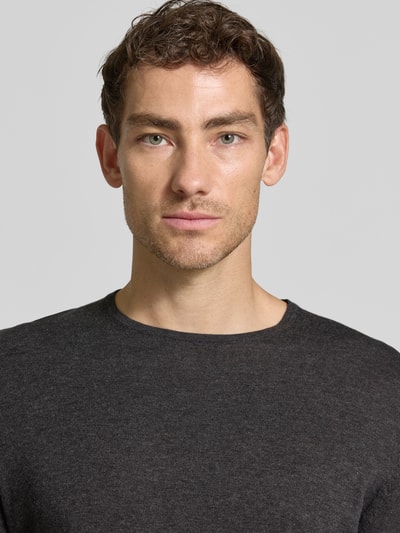 Christian Berg Men Gebreide pullover van katoen met ronde hals Donkergrijs gemêleerd - 3