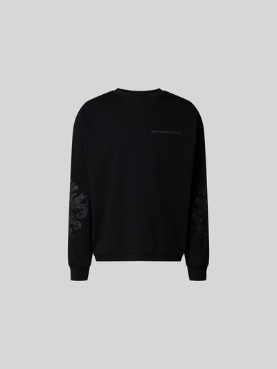Produktfoto, Oversized Sweatshirt aus Baumwolle von Don´t Waste Culture in Schwarz mit Florale-Stickereien, elastische Abschlüsse, Rückenlänge 66 cm bei Größe M, Reine Baumwolle, Oversized, Rundhalsausschnitt.
