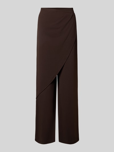 Produktfoto, Hose in Wickel-Optik von Gina Tricot in Dunkelbraun, Regular Fit, Material-Mix mit Stretch-Anteil, Drapierungen sichtbar.