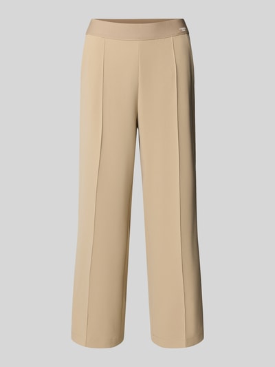 Produktfoto, beigefarbene Straight Fit Stoffhose mit Ziernaht Modell 'Cameron' von Cambio, elastischer Bund, Gesäßtaschen, Kontrastlogo