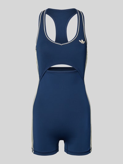 Produktfoto, granatowy Slim Fit Sport-Jumpsuit mit Kontraststreifen od adidas Training, gładka tekstura, prosty krój