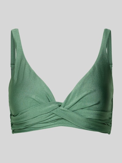 Produktfoto, Bikini-Oberteil mit V-Ausschnitt Modell 'Isla' von Barts, mieszanka materiałów z dodatkiem streczu, Multi Fit, regulowane ramiączka, zapięcie na haftkę, zielony kolor, gładka tekstura