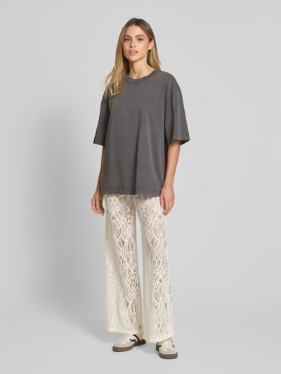 Jake*s Casual Oversized T-Shirt mit geripptem Rundhalsausschnitt Dunkelgrau 1