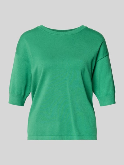 Produktfoto, Regular Fit T-Shirt aus Viskose-Mix Modell 'Morla' von B.Young, damski t-shirt, okrągły dekolt, rękaw o dł. 7/8, zielony, mieszanka wiskozy, długość tyłu w rozmiarze S 57 cm, długość rękawów w rozmiarze S 23 cm