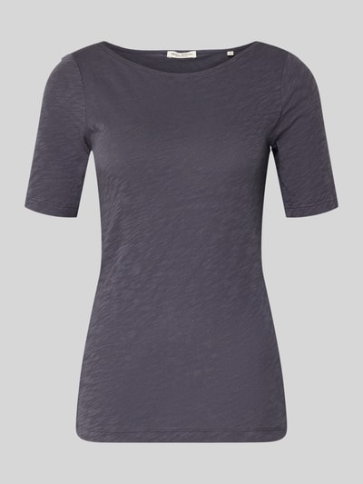 Produktfoto, Slim Fit T-shirt aus reiner Baumwolle von Marc O'Polo, Look: effen mêlee, pasvorm: slim fit, logoprint, boothals, korte mouw, recht mouwboord en rompzoom, materiaalverwerking: webware, puur katoen
