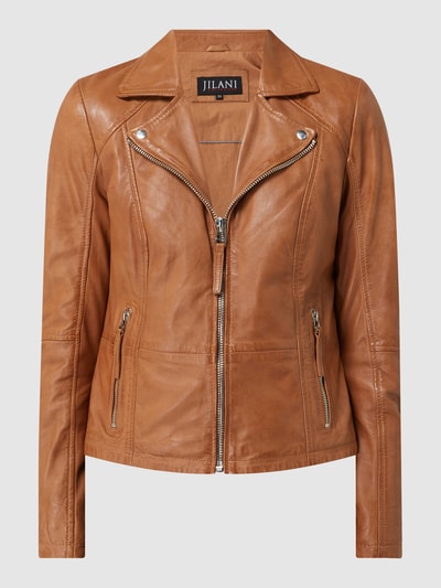 Jilani Leren jack in bikerlook, model 'Smilla'  Cognac - 2