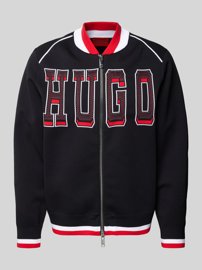 HUGO Gebreid jack met labelprint, model 'Sanby' Zwart - 2