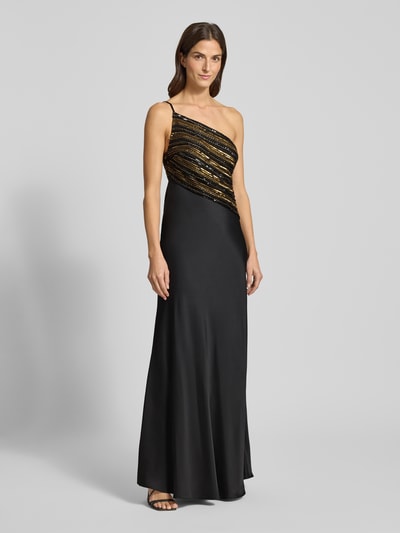 Lauren Ralph Lauren Sukienka wieczorowa o kroju na jedno ramię z perełkami i cekinami Czarny 1