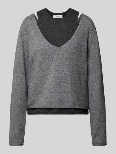 Productfoto, grijze gebreide pullover in 2-in-1-look van katoenmix met stretch, regular fit, Model 'YASMIN' van Topshop, Dames, ruglengte maat S 58 cm, mouwlengte maat S 65 cm