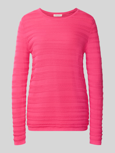 Produktfoto, Regular Fit Pullover aus reiner Baumwolle in Strick-Optik von Christian Berg Woman, leuchtend pink, semitransparent, Rundhals