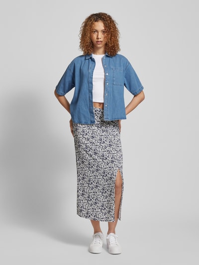 Only Midirok met bloemenmotief, model 'PIPER' Marineblauw - 1