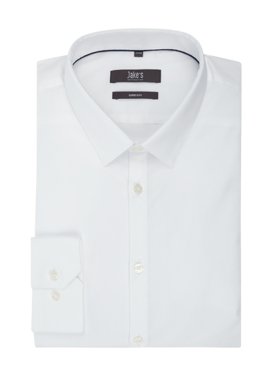 Jake*s Super Slim Fit Business-Hemd aus Twill mit extra langem Arm Weiss 2