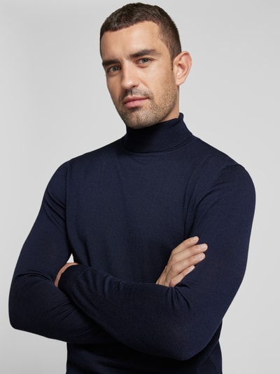 Profuomo Gebreide pullover met ribboorden Marineblauw - 3