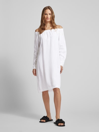 0039 Italy Knielange linnen off shoulder-jurk met manchetten Offwhite - 4