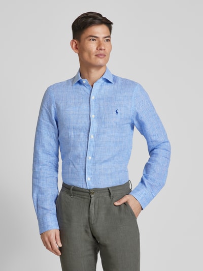 Polo Ralph Lauren Koszula lniana o kroju slim fit ze wzorem w kratę glencheck Królewski niebieski 4