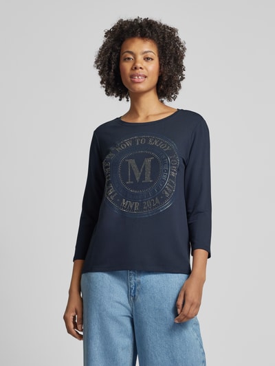 Monari Shirt met lange mouwen en label met siersteentjes Marineblauw - 4