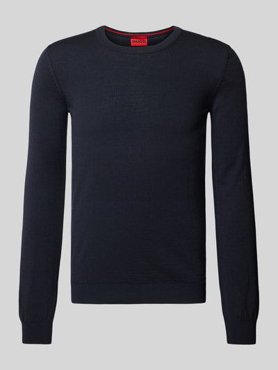 HUGO Pullover aus  Schurwolle mit Label-Stitching Modell 'Cedric' Marine 2