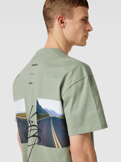 HUGO T-shirt met labelprint, model 'Denevada' Mintgroen - 3