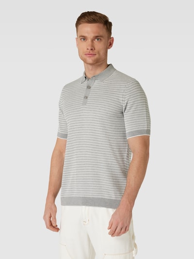 Cinque Slim fit poloshirt met streepmotief, model 'Flavius' Zilver - 4