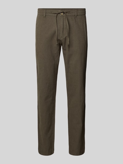 Lindbergh Tapered Fit Leinenhose mit elastischem Bund Oliv 2