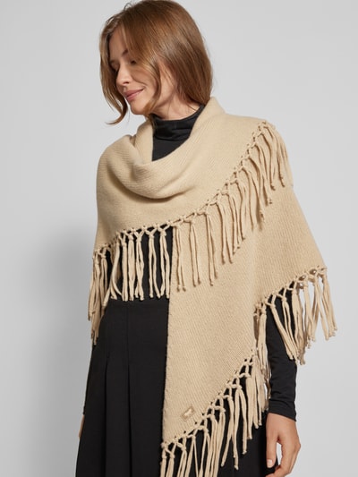 Weekend Max Mara Poncho van scheerwol met franjes, model 'TORNADO' Beige - 3